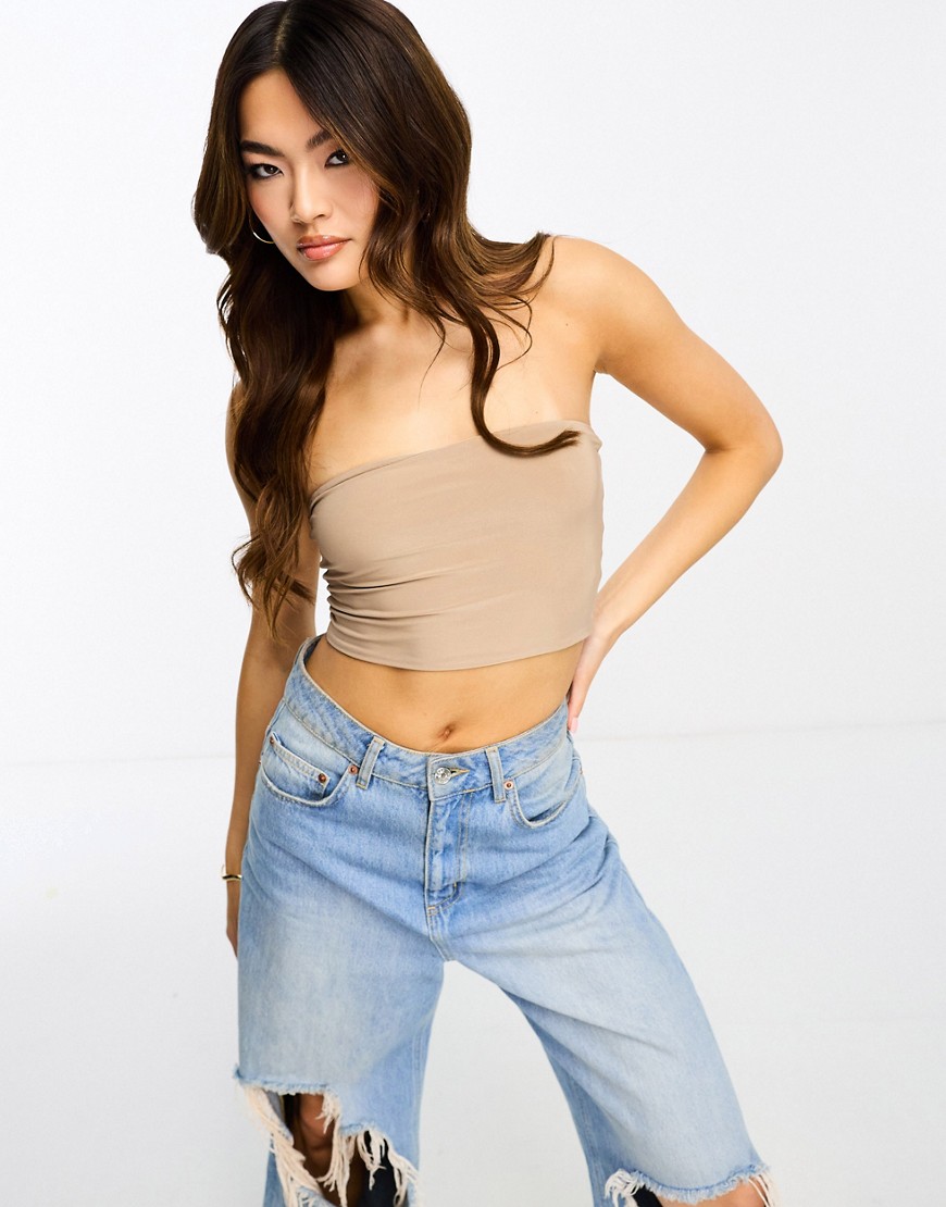bandeau crop top in taupe-Neutral