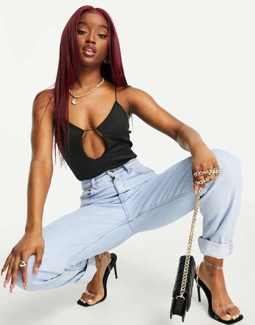 Fashionkilla - Body nero con cut-out e spalline sottili