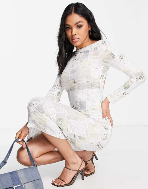 Fashionkilla Bodycon midi jurk met krantenprint ASOS