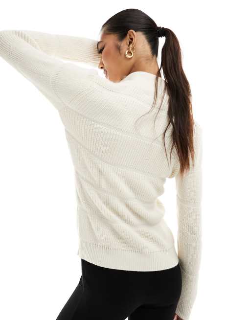 Fashionkilla bubble knit zip up sweater in cream ASOS