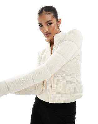 Fashionkilla bubble knitted zip through jumper in cream - ASOS Price Checker