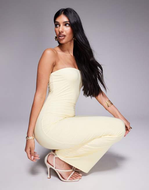 Fashionkilla - Citrongul og stram maxikjole med bandeausnit og dobbelt formgivende effekt - Kun hos ASOS
