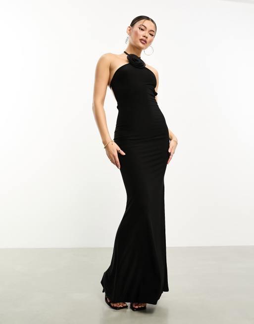 Halter neck black tie dress best sale