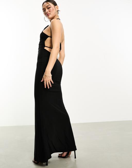 Fashionkilla corsage halterneck open tie back maxi dress in black