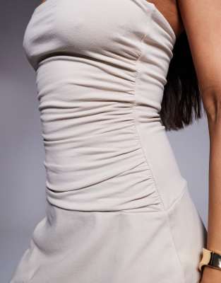 Fashionkilla Cotton Bandeau Ruched Waist Mini Dress
