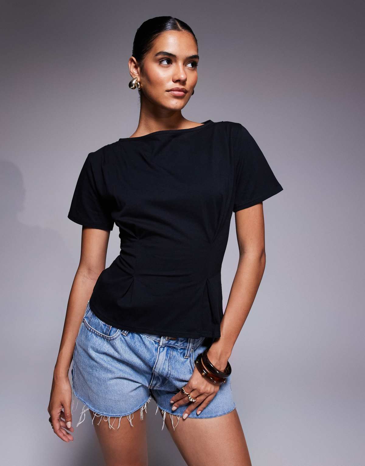 Fashionkilla cotton cinch front t-shirt in black