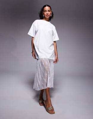 Fashionkilla cotton lace tiered hem maxi t-shirt dress in white - view 1