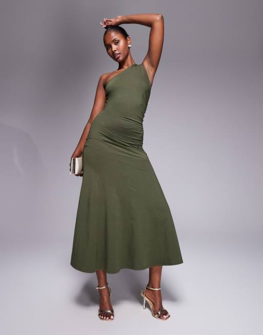 grey one shoulder dress Grey Rhinestone One Shoulder Maxi Dress  self-portrait-US