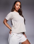 [Fashionkilla] Fashionkilla cotton tie side detail t-shirt in stone-Neutral 6 STONE