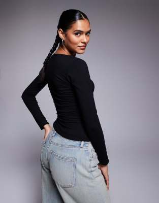 Fashionkilla Cotton Wide Square Neck Long Sleeve Top