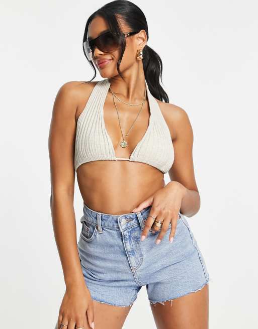 Fashionkilla crochet bra top co-ord in stone