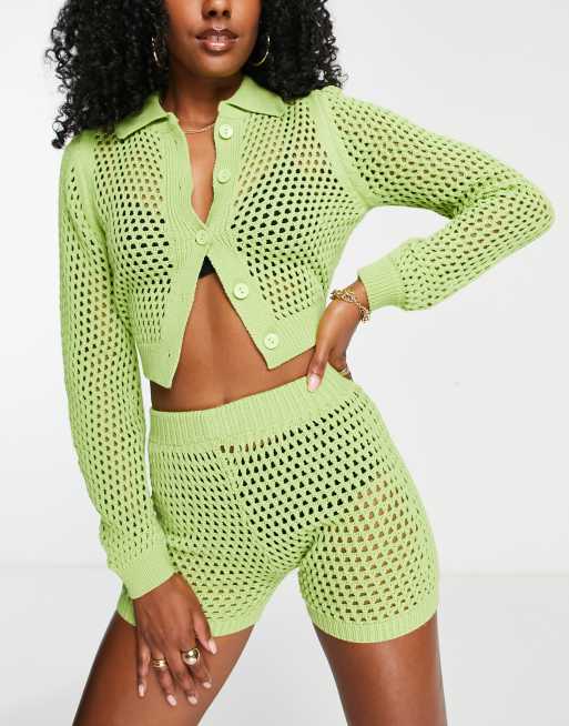 Fashionkilla crochet shorts in mint - part of a set