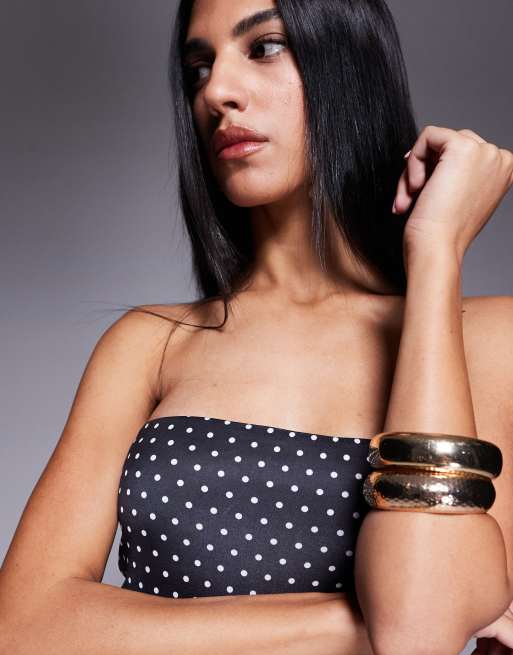 Fashionkilla – Czarna przylegająca sukienka maxi z dekoltem bandeau w groszki, 3 z 4