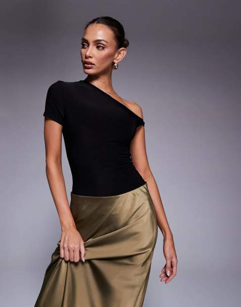 Fashionkilla double sculpted slinky asymmetric twist detail body in black