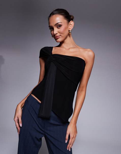 Fashionkilla – Czarny modelujący asymetryczny top z supełkiem z przodu - view 1