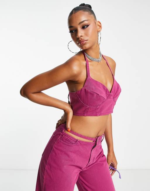 Missguided Satin Purple Top Corset Style/Bralette Style