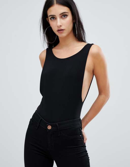 Fashionkilla - Diepuitgesneden body met vierkante hals in zwart
