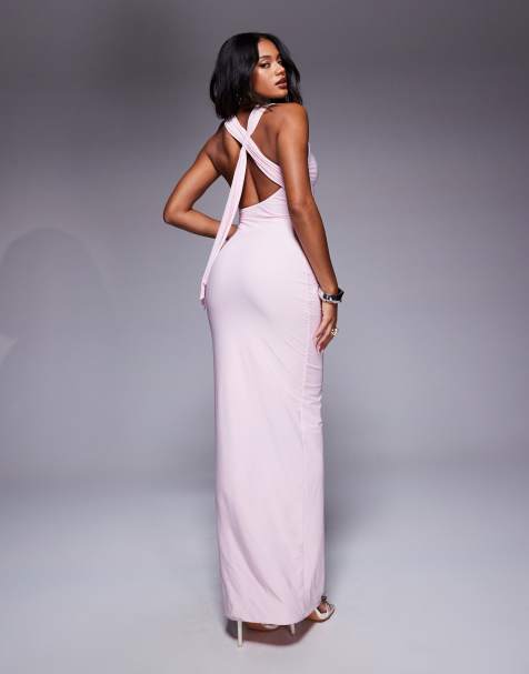 Fashionkilla – Doppellagiges, formendes Maxikleid aus anschmiegsamem Stoff in Babyrosa mit Rückenausschnitt und drapiertem Detail - view 1