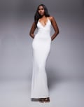 [Fashionkilla] Fashionkilla double layered lace trim wrap halterneck maxi dress in white 6 WHITE