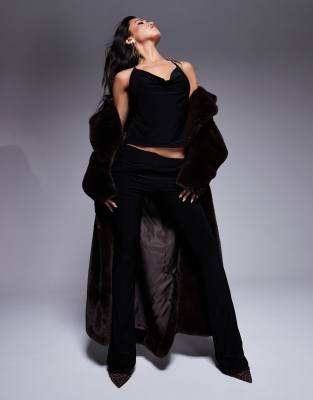 double layered slinky cowl neck halterneck strappy back top in black