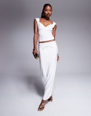 Fashionkilla Double Layered Slinky Ruched Bust Cap Sleeve Top In White