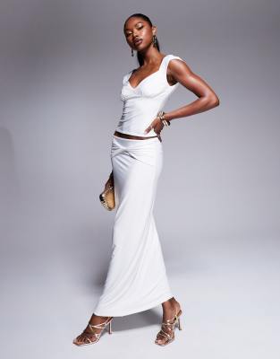 Fashionkilla Fashionkilla double layered slinky twist v waist maxi skirt co-ord in off white