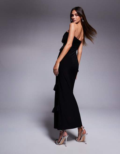 Fashionkilla double sculpted bandeau ruffle maxi dress in black
