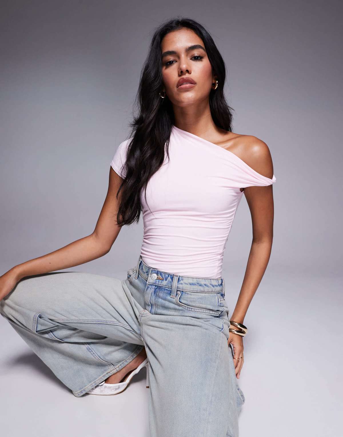 Fashionkilla double sculpted slinky asymmetric twist detail body in pink