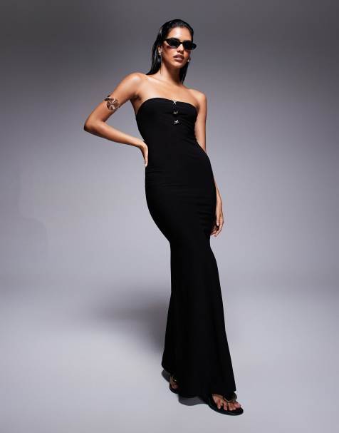 Fashionkilla double sculpted slinky bandeau mermaid hem starfish metal detail maxi dress in black - view 1