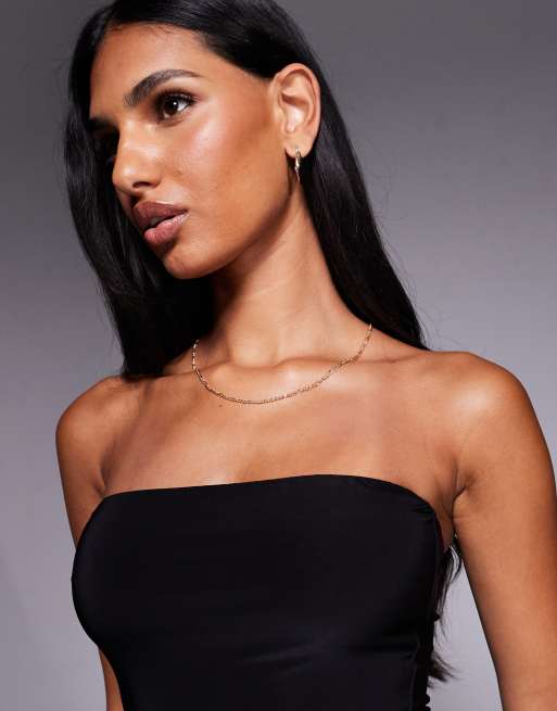 Fashionkilla double sculpted slinky bandeau ruched waist bodycon mini dress in Black