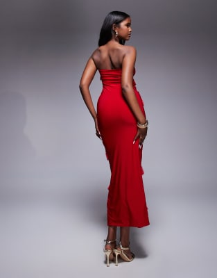 Fashionkilla double sculpted slinky bandeau ruffle maxi dress in red