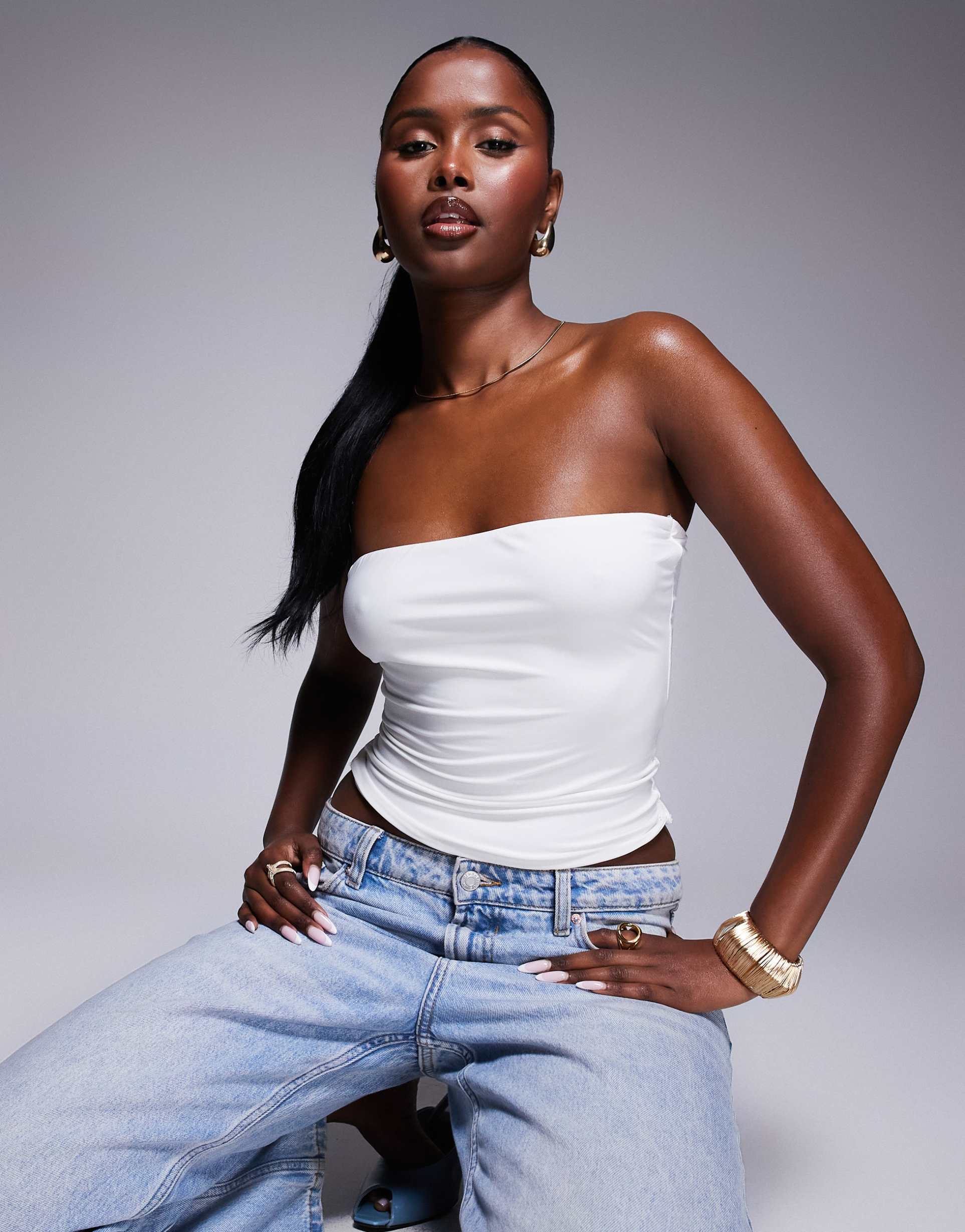 fashionkilla double sculpted slinky bandeau top in white