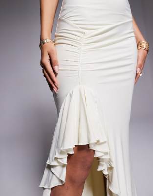 Fashionkilla Double Sculpted Slinky Cami Ruched Ruffle Side Slit Maxi Dress