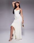 [Fashionkilla] Fashionkilla double-sculpted slinky cami ruched ruffle side split maxi dress in off white 10 Off white