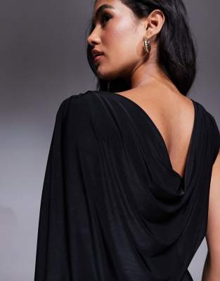 Fashionkilla Double Sculpted Slinky Cape Style Cowl Back Maxi Dress