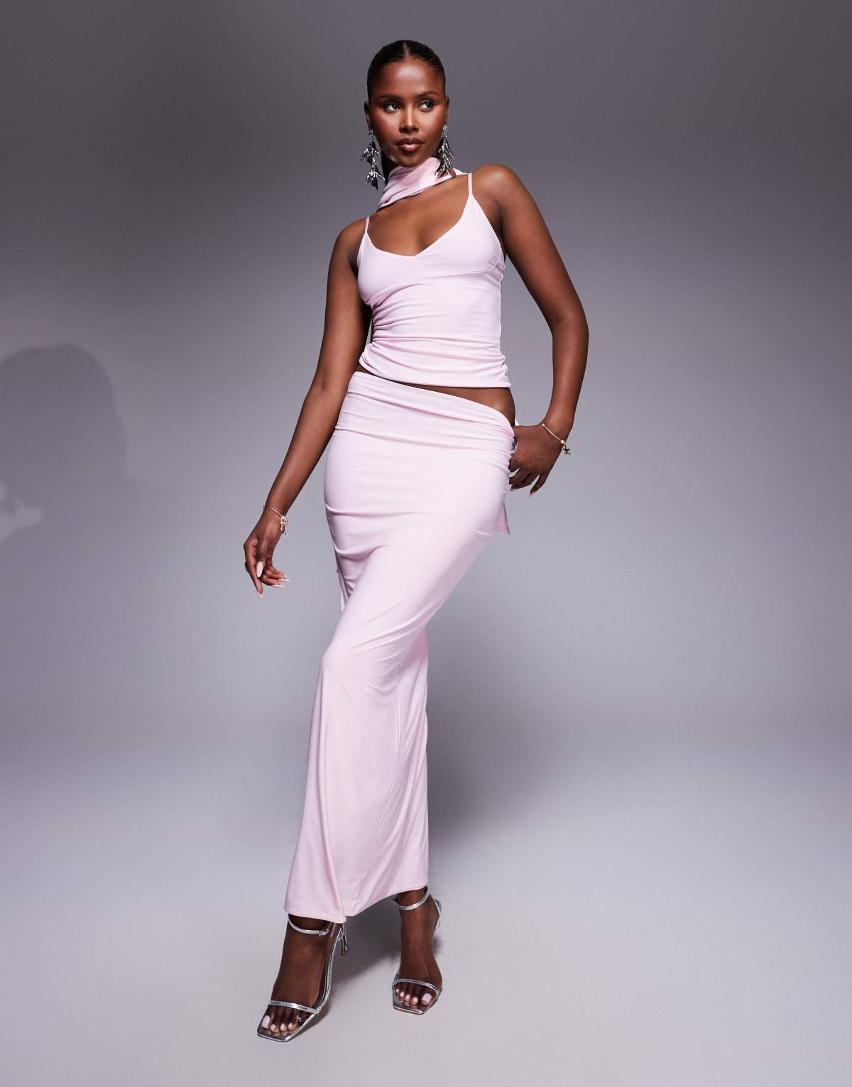 Fashionkilla double sculpted slinky column maxi skirt co-ord in pink