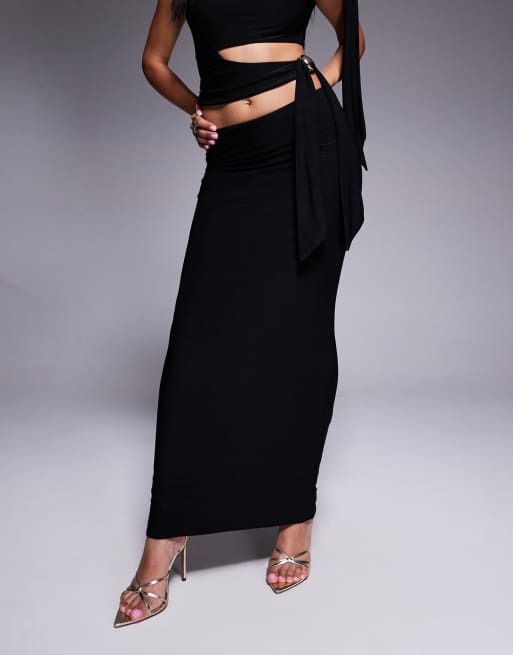 Fashionkilla double sculpted slinky column maxi skirt in black - part of a set
