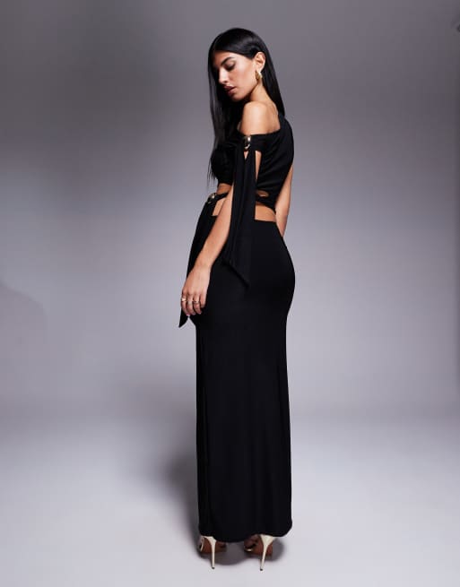 Fashionkilla double sculpted slinky column maxi skirt in black - part of a set