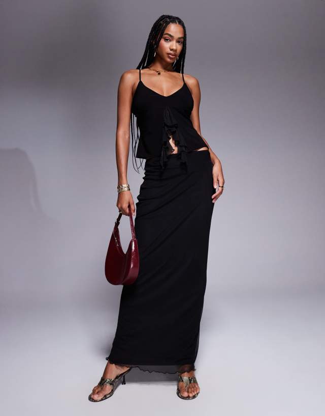 Fashionkilla double sculpted slinky column mesh overlay maxi skirt
