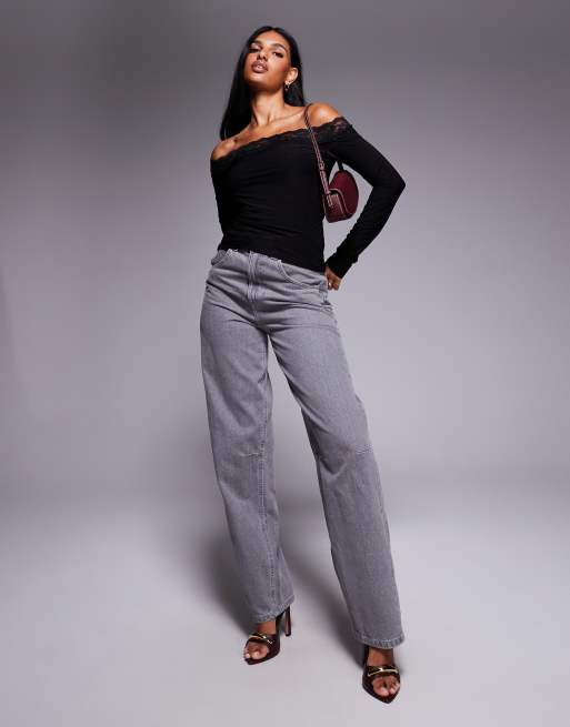 Fashionkilla double sculpted slinky lace trim off the shoulder