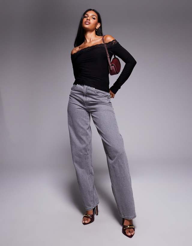 Fashionkilla double sculpted slinky lace trim off the shoulder