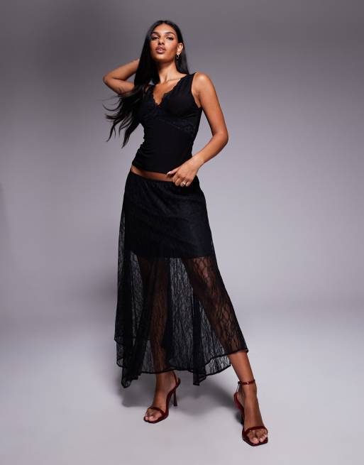 Fashionkilla double sculpted slinky lace trim v neck tank top in