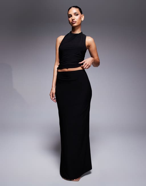 Fashionkilla double sculpted slinky maxi skirt in black (part of a set)