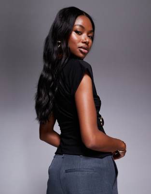 Fashionkilla Double Sculpted Slinky Metal Detail Ruched Side T-shirt