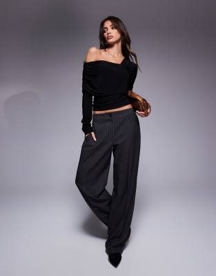 Fashionkilla Double Sculpted Slinky One Shoulder Fold Over Top In Black
