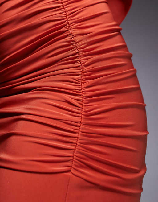 Fashionkilla double sculpted slinky ruched waist mermaid hem maxi skirt in orange - part of a set