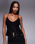 [Fashionkilla] Fashionkilla double sculpted slinky ruffle front mesh overlay top in black (part of a set) 4 BLACK