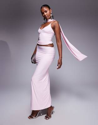 Fashionkilla Double Sculpted Slinky Scarf Detail Cami Top In Pink