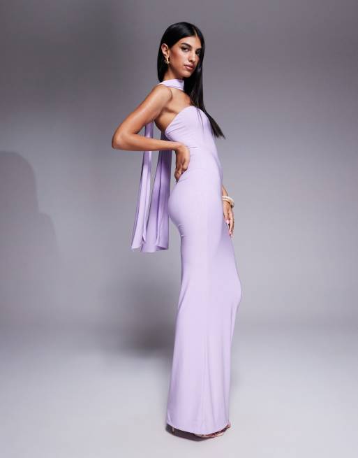 Fashionkilla double sculpted slinky scarf detail maxi dress in lilac
