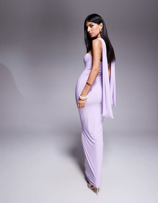Fashionkilla double sculpted slinky scarf detail maxi dress in lilac